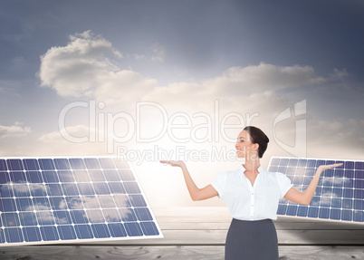 Composite image of happy elegant businesswoman posing