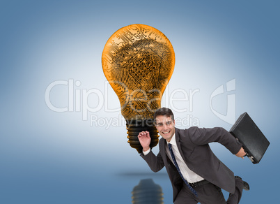 Composite image of cheerful businessman in a hury