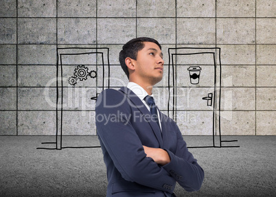 Composite image of unsmiling asian businessman with arms crossed