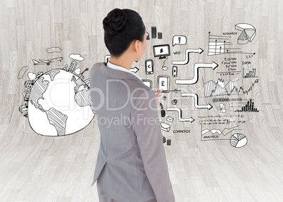 Composite image of asian businesswoman pointing