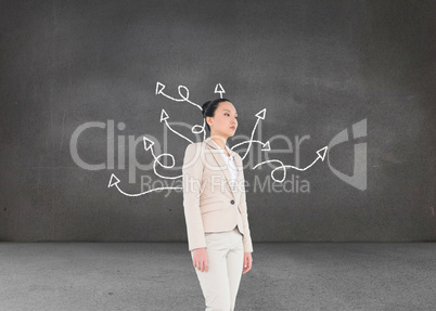 Composite image of unsmiling asian businesswoman walking