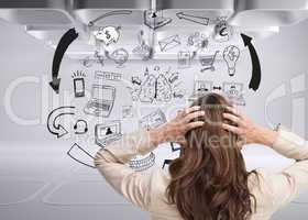 Composite image of young classy businesswoman with hands on head