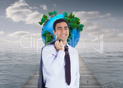 Composite image of smiling businessman standing