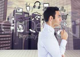 Composite image of unsmiling businessman holding glasses