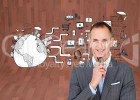 Composite image of smiling businessman holding glasses