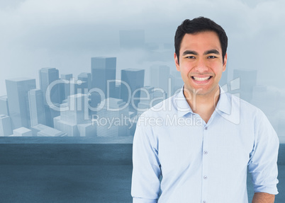 Composite image of smiling casual man standing