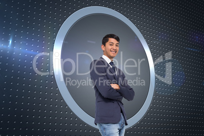 Composite image of smiling casual businessman with arms crossed