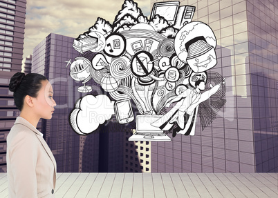 Composite image of unsmiling asian businesswoman Composite image of unsmiling asian businesswoman
