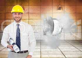 Composite image of cheerful young architect posing