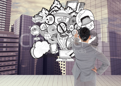 Composite image of asian businesswoman pointing