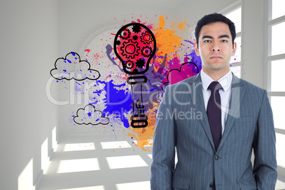 Composite image of unsmiling businessman standing