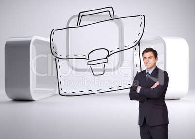 Composite image of young businessman standing cross-armed