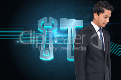 Composite image of serious attractive asian businessman