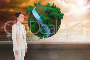 Composite image of unsmiling asian businesswoman