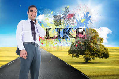 Composite image of smiling businessman standing