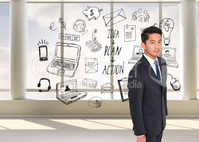 Composite image of unsmiling businessman looking at camera