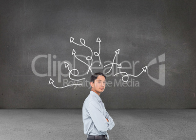 Composite image of serious asian businessman