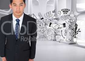 Composite image of serious asian businessman