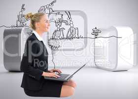 Composite image of businesswoman using laptop