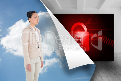 Composite image of unsmiling asian businesswoman