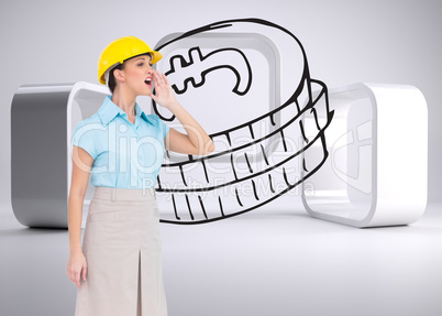 Composite image of attractive architect yelling