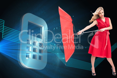 Composite image of elegant blonde holding umbrella