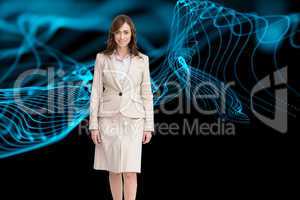 Composite image of smiling businesswoman walking