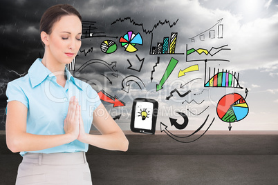 Composite image of peaceful young businesswoman praying