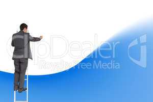 Composite image of businessman standing on ladder