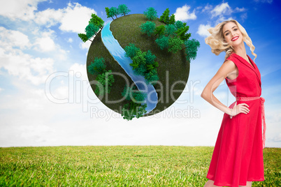 Composite image of smiling blonde walking