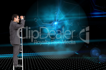 Composite image of businessman standing on ladder