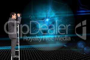 Composite image of businessman standing on ladder