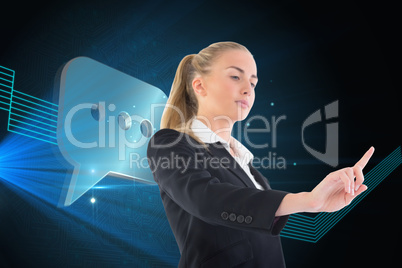 Composite image of businesswoman pointing somewhere