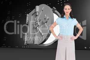 Composite image of serious stylish businesswoman posing