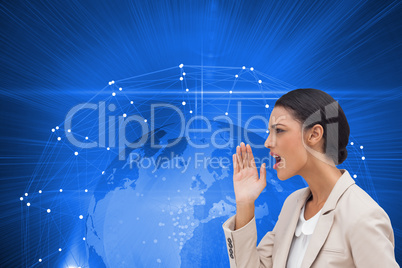 Composite image of confident businesswoman calling for someone