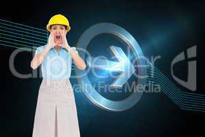 Composite image of attractive architect shouting at camera