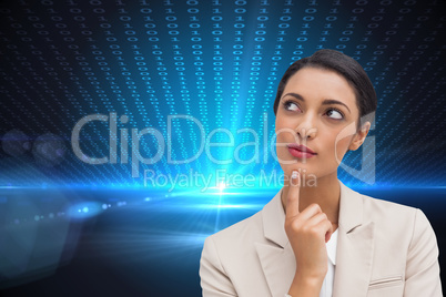 Composite image of smiling businesswoman thinking
