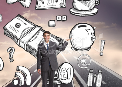 Composite image of happy businessman presenting