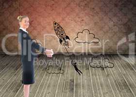 Composite image of happy businesswoman looking at camera