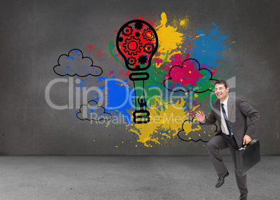 Composite image of cheerful businessman in a hury