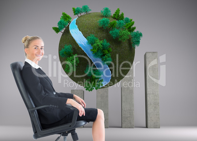 Composite image of businesswoman sitting in swivel chair