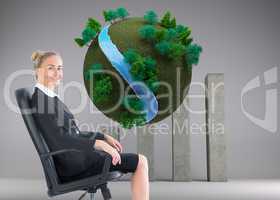 Composite image of businesswoman sitting in swivel chair