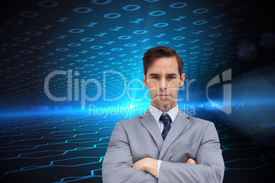 Composite image of young businessman looking at camera