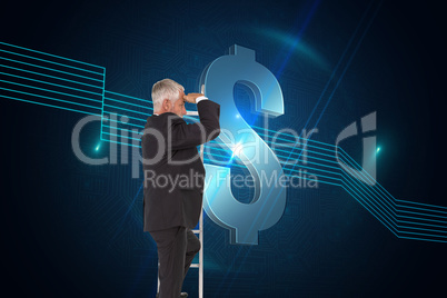 Composite image of mature businessman standing on ladder