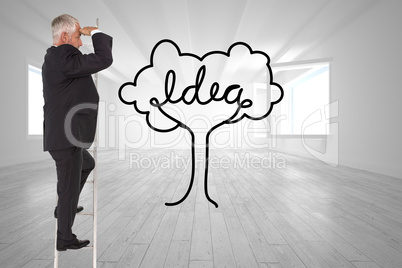 Composite image of mature businessman standing on ladder