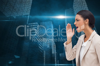 Composite image of confident businesswoman calling for someone