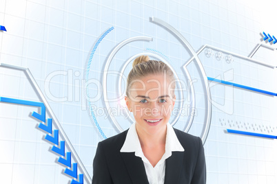 Composite image of businesswoman holding tablet