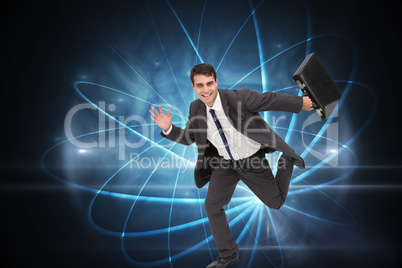 Composite image of smiling businessman in a hury