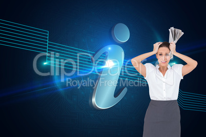 Composite image of worried stylish businesswoman holding newspap