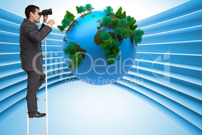 Composite image of businessman standing on ladder